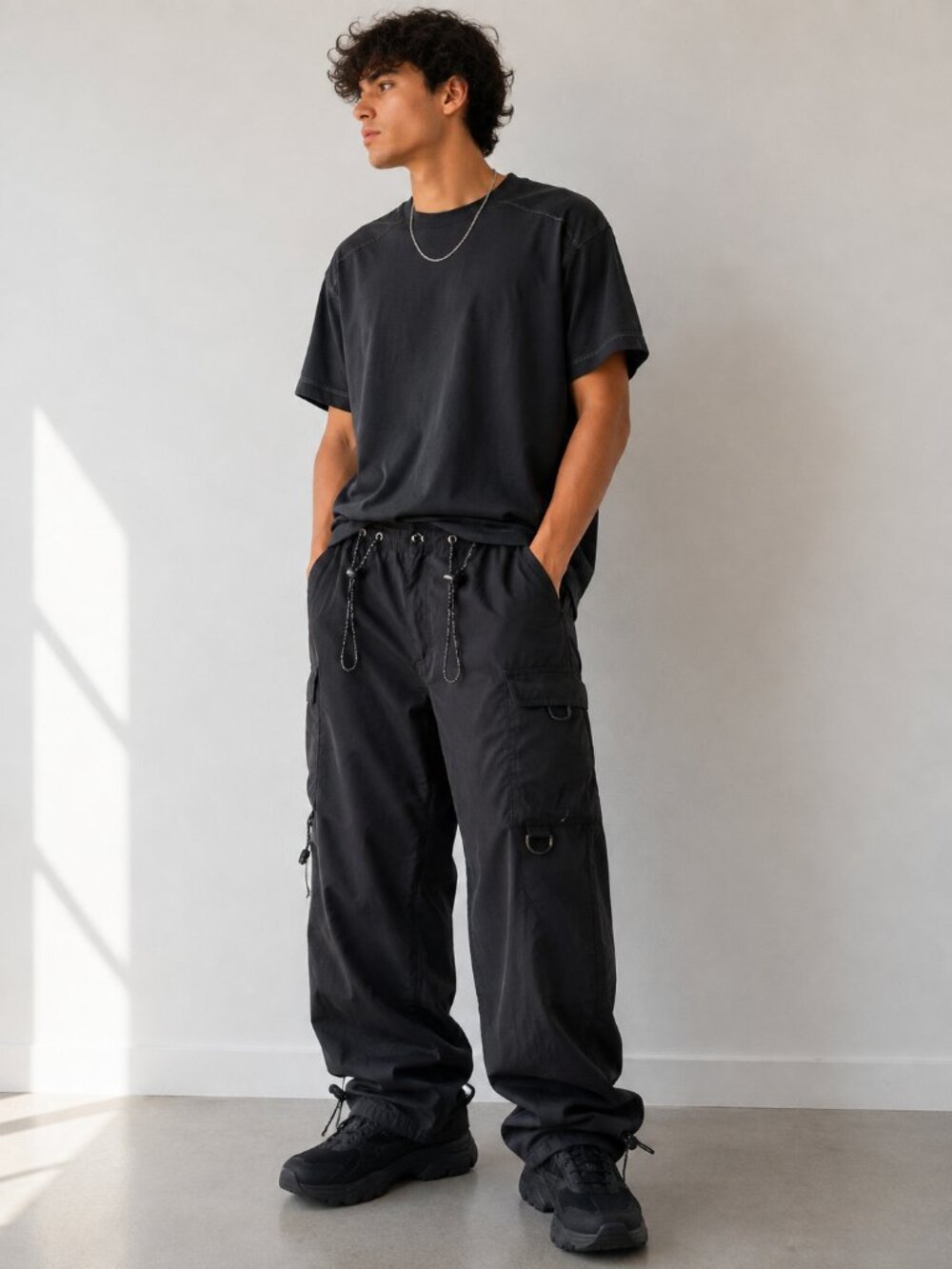 Vintage Arizona Mens 36x32 Cargo Parachute Pants Y2K Techwear Gorpcore Black